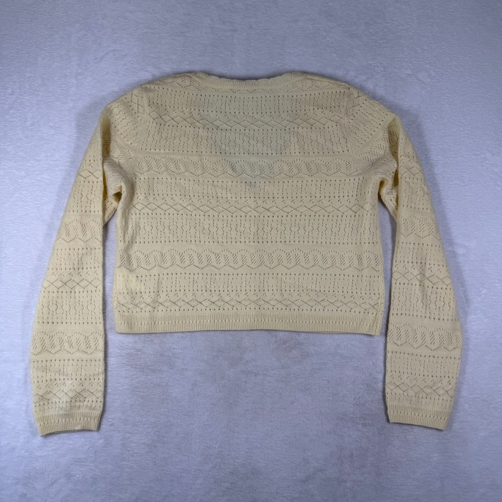 House of Harlow 1960 Yellow 100% Cashmere Pointelle Knit Cropped Cardigan M - Picture 7 of 8